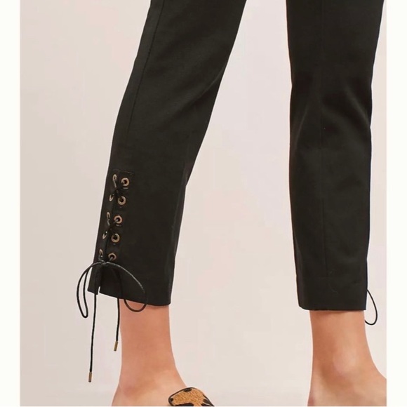 Anthropologie The Essential Slim Lace Up Trousers in Black size 0 - Picture 3 of 14